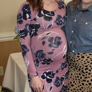 A Pea in the Pod pink and navy maternity dress
